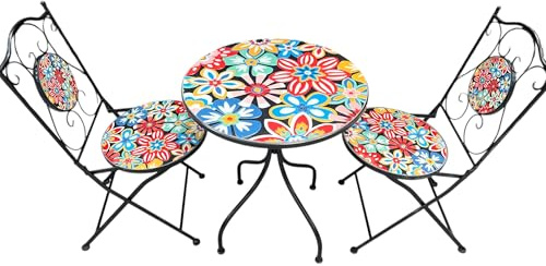 Mosaic Bistro Sets, 2 Chairs 1 Table, Garden Bistro Set, Mosaic Fire Pit, Classic Garden Furniture for any garden, balcony, or terrace. Many Styles to Choose From! (25CF03 - Bold Bistro)