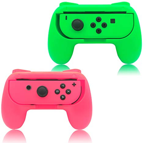 FYOUNG Griffe Halterung für JoyCon Switch & Switch OLED Modell, Controller Grip für JoyCon Halter Zubehör - Grün/Pink (2 Pack)