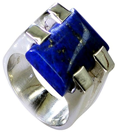 55Carat Natürlicher Lapislazuli Herren-Ring, Silber, rechteckige Form, blauer Stein, Handamde, Größe 5, 6, 7, 8, 9, 10, 11, 12, Silber, Lapislazuli