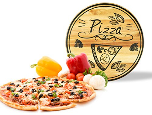 Sendez Pizzateller mit Pizza-Motiv aus Holz ø30cm drehbar Holzteller Drehplatte Drehteller Käseteller Speiseteller Holz