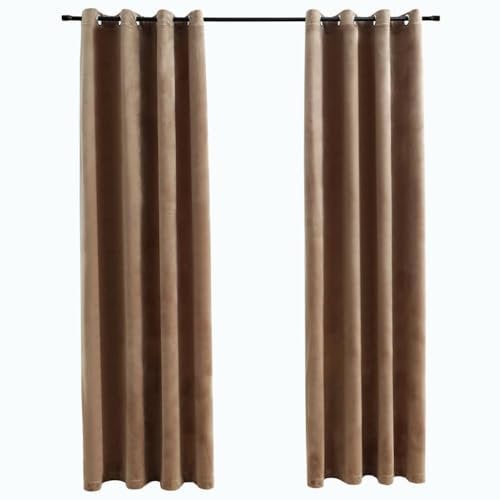vidaXL 2X Vorhang Verdunkelung mit Ösen Verdunkelungsvorhang Kräuselband Ösen Schlaufe Thermo Gardine Blickdicht Samt Beige 140x175cm