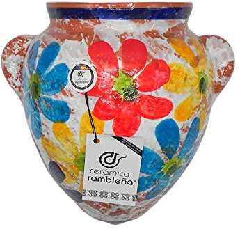 CERÁMICA RAMBLEÑA | Maceta Colgante orza | Maceta de Barro para Colgar | Maceta Pared | Patios de Córdoba Decorado Primavera | 100% Decorada a Mano | 25x26x18 cm