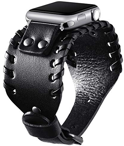 VIQIV Breites Lederarmband, kompatibel mit Apple Watch, 38 mm, 40 mm, Sportuhren für Herren und Damen, Unisex, Retro-Ersatzarmband für iWatch Serie SE 6/5/4/3/2/1, Schwarz