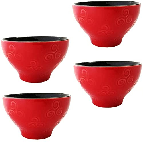 BZH Triskell Apfelweinschale (4er Pack) Rot, Steinzeug, 250 ml, Trinkbecher, Tasse, Zuhause, 6,7 cm hoch, 10,5 cm Durchmesser, Spülmaschinenfest, Keltisches Emblem