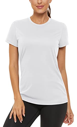 TACVASEN Damen Trainingsshirt Fitness Active Basic Tee Rundhalsausschnitt Quick Dry Klassisches T-Shirt (M, Weiß)
