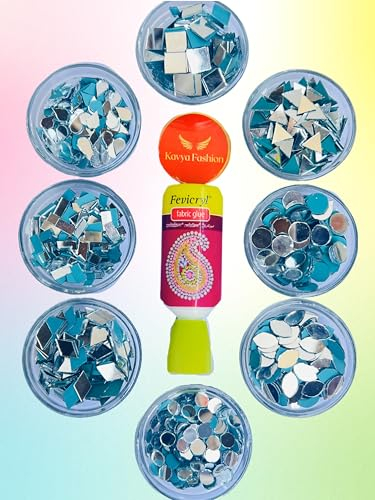 Kavya Fashion 8 Shapes Mirror Kit for Jewelry Making, Other Crafts Like Project and Lippan, Decoration (Total: 800pcs, 100pcs Each Shape) Free Fabric Glue