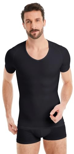 FINN Shapewear Herren Kompressionsshirt – Bauch-Weg Unterhemd & Body-Shaper Männer – Kurzarm Unterziehshirt aus Baumwolle für flacheren Bauch und bessere Haltung Schwarz L