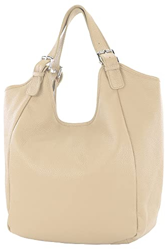 modamoda de T227 Damen Shopper Schultertasche Leder Large handmade in Italy, Farbe:Graubeige