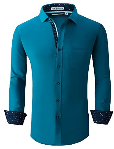 Alex Vando Mens Button Down Shirt Regular Fit Long Sleeve Casual Dress Shirts for Men, Green, Large