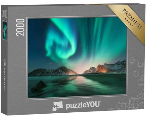 puzzleYOU: Puzzle 2000 Teile „Nordlichter auf den Lofoten mit Sternenhimmel, Norwegen“ – aus der Puzzle-Kollektion Polarmeer, Nordlichter