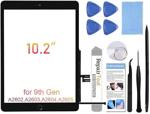 Fixerman Touchscreen für iPad 9. Generation, Digitizer 10,2 Zoll, für 2021 iPad 9, Modell (A2602, A2603, A2604, A2605), Glas-Ersatzteile (ohne LCD), mit Home-Taste, vorinstalliert, Reparaturwerkzeug