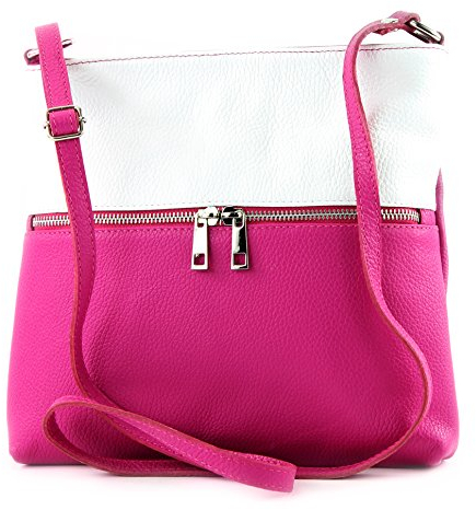 modamoda de T144 Damen Leder Umhängetasche Schultertasche Messenger bag handmade in Italy, Farbe:Pink/Weiß2021