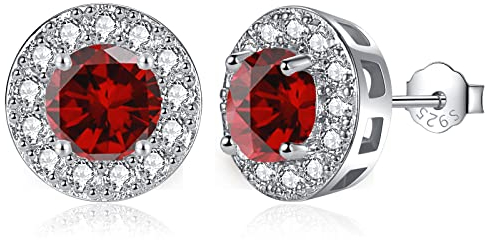MASOP Ohrstecker Silber 925, Geburtsstein Granat Ohrringe Runde Zirkonia Schmuck Geschenke für Frauen Damen Mädchen zum Geburtstag