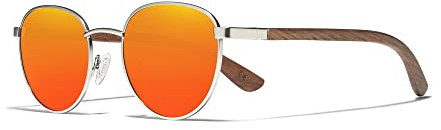 KINGSEVEN Nussbaumholz Runde Sonnenbrille Männer Frauen Polarisierte Verspiegelte Stilvolle Retro-Brille W5519 (W5519-Orange)