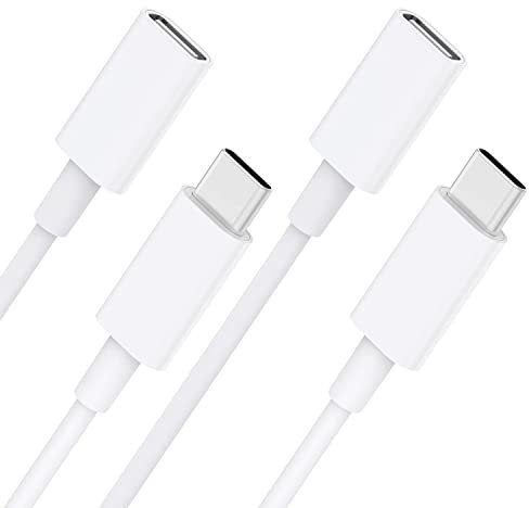 CONMDEX USB C Extension Cable 2 Packs for Mag- Safe Charger PS5 Controller Charging, 9V 3A USB Type C Female to Male Extender Cord for Mag- Safe Charger iPhone 15/13/12, HomePod White (6Ft/1.8m)