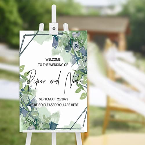 Greenery Welcome to The Wedding of Sign Cartello in legno per matrimoni di benvenuto per matrimoni in legno, segno di benvenuto per matrimoni affascinanti, 40 x 40 cm