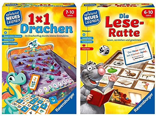 Ravensburger 24976-1x1 Drachen-Lernspiel, für Kinder von 7-10 Jahren, für 2-4 Spieler, Zahlenraum 1-100 24956 - Die Lese-Ratte - Spielen und Lernen, ab 6-10 Jahren, für 1-4 Spieler