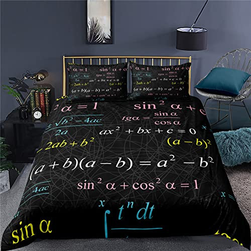 SJSXWQN Bettwäsche 135x200 Schwarze Mathematik Bettwäsche-Set mit Reißverschluss Schließung für Kinder Mädchen Weicher Atmungsaktive Mikrofaser Bettbezug + 2 Kopfkissenbezug 80x80 cm