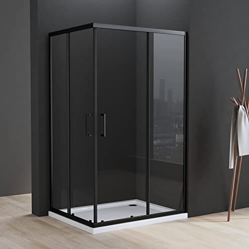 Duschkabine Schwarz 100x90cm Eckeinstieg Schiebetür 6mm ESG Glas Duschabtrennung Dusche Duschwand Höhe 185cm