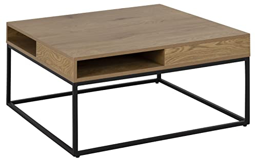 AC Design Furniture Wilbur quadratischer Couchtisch mit Tischplatte in Wildesche-Optik und schwarzen Metallbeinen, offene Fächer zur Aufbewahrung, Organisation des Wohnzimmers, Tisch mit Aufbewahrung