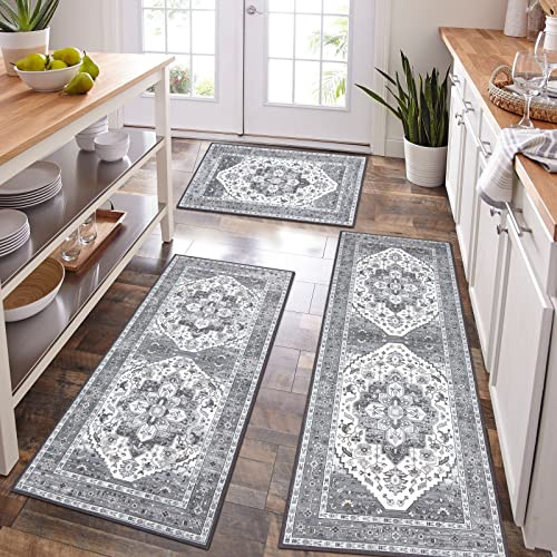 HEBE Boho Rug Sets 3 Piece with Runner Non-Slip Mat and Kitchen Washable Mats for Thick Floor Carpet Runner Rugs Hallway Laundry Holiday Decor