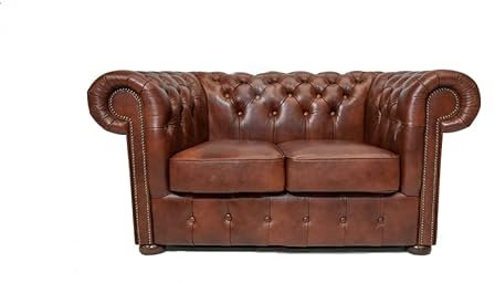 Chesterfield 2 Sitzer Sofa | 100% Leder, handgefertigt, Original Chesterfield | Breite 150 cm | Cloudy Altbraun