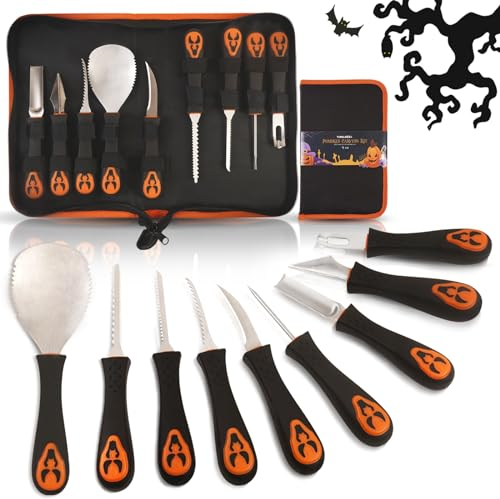 TAVOLOZZA Halloween Kürbis Schnitzset Werkzeuge - 9 PCS Premium Edelstahl Kürbis Messer Set Heavy Duty Schnitzwerkzeuge für Halloween Dekorationen