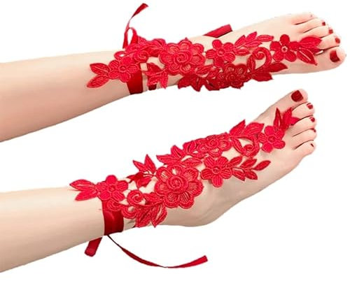 Bracelet de cheville sexy en dentelle brodée avec orteil floral vintage pieds nus sandales esclave cadeau pour femme fille bijoux pieds nus sandales pour femme plage mariage