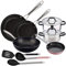 Batteria da cucina con: pentole 20x8.5 e 24x10.5 cm con coperchi, acciaio inossidabile, induzione e padelle 16x4.0, 20x5.0, 28x6.0 e wok 28x8.0 cm, al