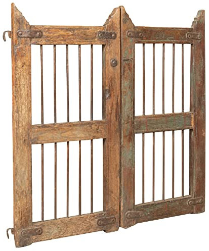 Biscottini Puerta de Madera para Exterior 97,5 x 4,5 x 93,5 cm | Puerta jardín con Doble Puerta | Puerta jardín Exterior Vintage restaurada