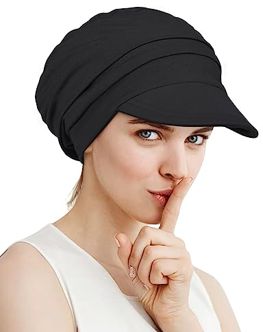 Alnorm Chemo Krebs Kopfbedeckung Mode Hut Kappe mit Krempe Visor für Frau Damen Schwarz