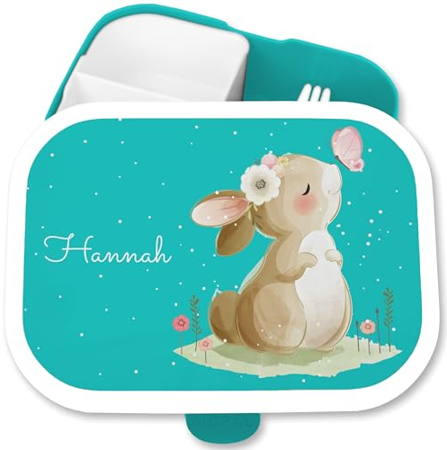 Kinder Campus für Mepal - Hasen - Brotdose Süßer Hase personalisiert I Langohr I Kaninchen I Rabbit I Süße Tiere - 750 ml - Türkis - mädchen kindergarten personalisierte bunny tier snackbox