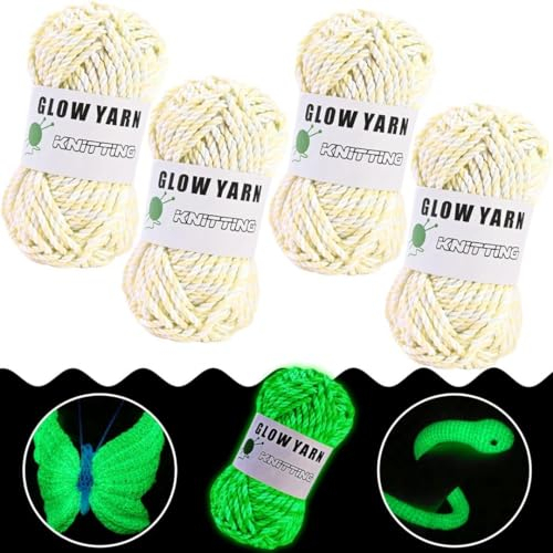 Maxee 4 Stück 200G Leuchtendes Handstrickgarn, Glow-in-the-dark Braided yarn, Strickgarn Im Dunkeln Leuchtende, DIY Stoff Polyester Handstricken Leuchtendes Garn, Häkelgarn Zum Häkeln Kunsthand 3mm