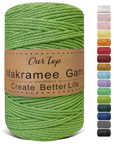 OurTop Premium Macrame Cord, 3mm x 300m Braided Macrame Rope Twisted Cord Yarn Macrame Yarn Thick Rope for Wall Hangings, Plant Hangers, DIY Crafts, Home Decorations, Gift Wrapping(Green)