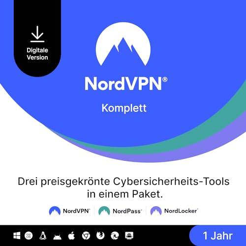 NordVPN Komplett, 1 Jahr, VPN- und Cybersicherheitssoftware, Digitaler Code
