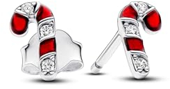 Pandora Moments Candy cane sterling silver stud earrings with clear cubic zirconia and red enamel