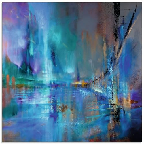 ARTland Wanddeko Glasbilder Wandbild Glas Bild einteilig 40x40 cm Quadratisch Abstrakte Kunst Architektur Brücke Wasser Himmel Blau Licht Farbe U4UJ