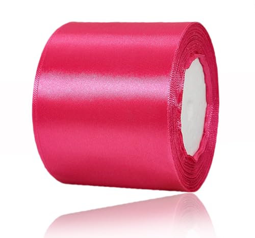 Hot Pink Ribbon 3 Inch x 25 Yards, Rose Red Satin Fabric Ribbon for DIY Crafts, Gift Wrapping, Bows Making, Wreaths, Flower Bouquets, Chair Sash, Christmas and Wedding Party Decorations