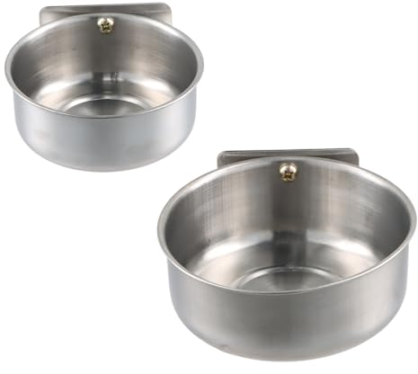 2 Pieces Bird Feeding Dish Cups, Stainless Steel Parrot Food Water Bowls Animal Cage Water Food Bowl with Clamp Cage Hanging Food Bowl for Pet Dogs Parrots
