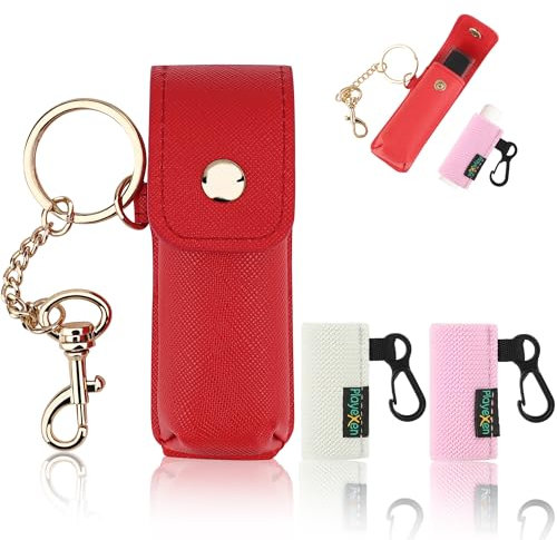 Playexen 1 Pz Portachiavi Porta Rossetto in Pelle con 2 Pz Porta Balsamo Labbra Elastica Borsa Portachiavi Per Le Donne Portatile Set di Stoccaggio Multiuso Per Rossetto Balsamo