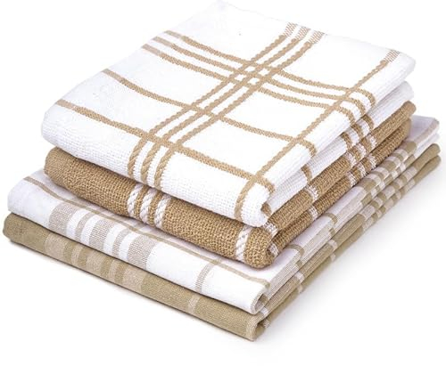 Encasa XO Küchenspiele und Küchenspiele Beige Non Terry + Terry Toallas de garza de algodón altamente assorbenti | 70x45 cm | Vielseitig einsetzbar zum Waschen und Reinigen Set di 4
