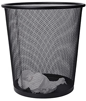 NSIBAN Papelera de malla metálica, papelera redonda, papelera de reciclaje, suministro de herramientas de oficina, color negro
