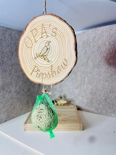 klein Opas Piepshow lustige Geschenkidee für Opa Papa Enkel Vogelhaus Vogelfutter Meisenknödel Baumscheibe klein 13-15cm (einseitig graviert, ungeölt)