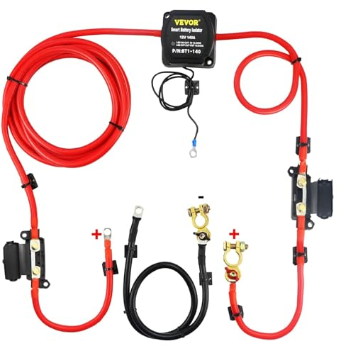 VEVOR Split Charge Relay Kit, 6mtr 12V, Automatic Dual Battery Isolator Kit with 140AMP Voltage Sense Relay VSR, Compatible with RV Marine Car Vehicle Truck Caravan Camper Yacht ATV UTV Boats Workshop