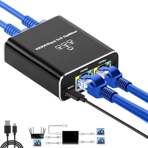 Switch Ethernet 3 porte,1000Mbps switch lan, con cavo di alimentazione USB-C, hub Ethernet adatto per computer, router, decoder