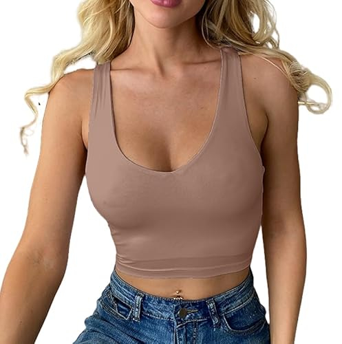 Haibang Crop Top Damen Sexy V Ausschnitt Tank Top Ärmellos Sommer Oberteile Slim Fit Sport Bauchfreie Tops Corset Top Basic Shirt Camisole