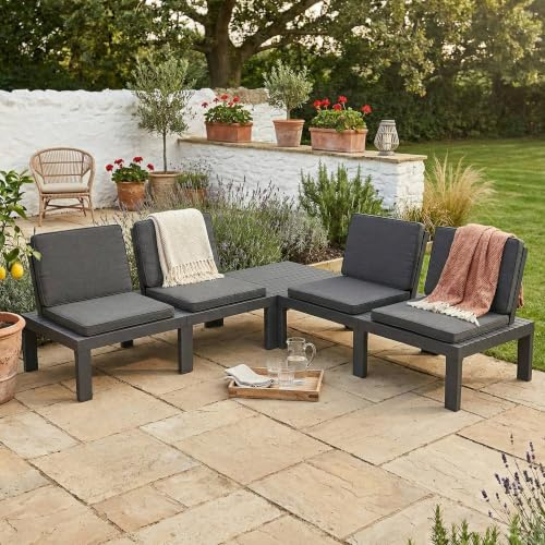 Dmora - Outdoor-Lounge-Set Vigevano, Gartenkomposition mit 4 Sitzen mit Rückenlehne und 1 Multifunktionsmodul, Lounge mit Kissen, 100% Made in Italy, Anthrazit