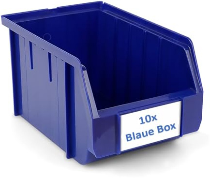 Blaue Stapelboxen der Größe M 230x150x130mm für dein Kleinteilelager, Werkstatt, Garage Sichtlagerkasten Sortierkisten Lagerboxen (10 Blaue Boxen)