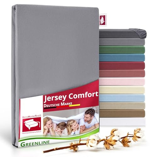 Greenline Spannbettlaken Premium Jersey aus 100% Baumwolle Greenline Grau Doppelpack (2X) 180-200x200 cm bis zu 30 cm auch für Boxspringbetten, Spannbetttuch