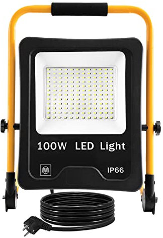 FIVMEN Baustrahler 100W 8500LM LED Strahler Arbeitsleuchte mit Standgestell und 3m Kabel Stecker Baulampe Arbeitsscheinwerfer Wasserdicht IP66 für Garage Werkstatt Baustelle, Warmweiß